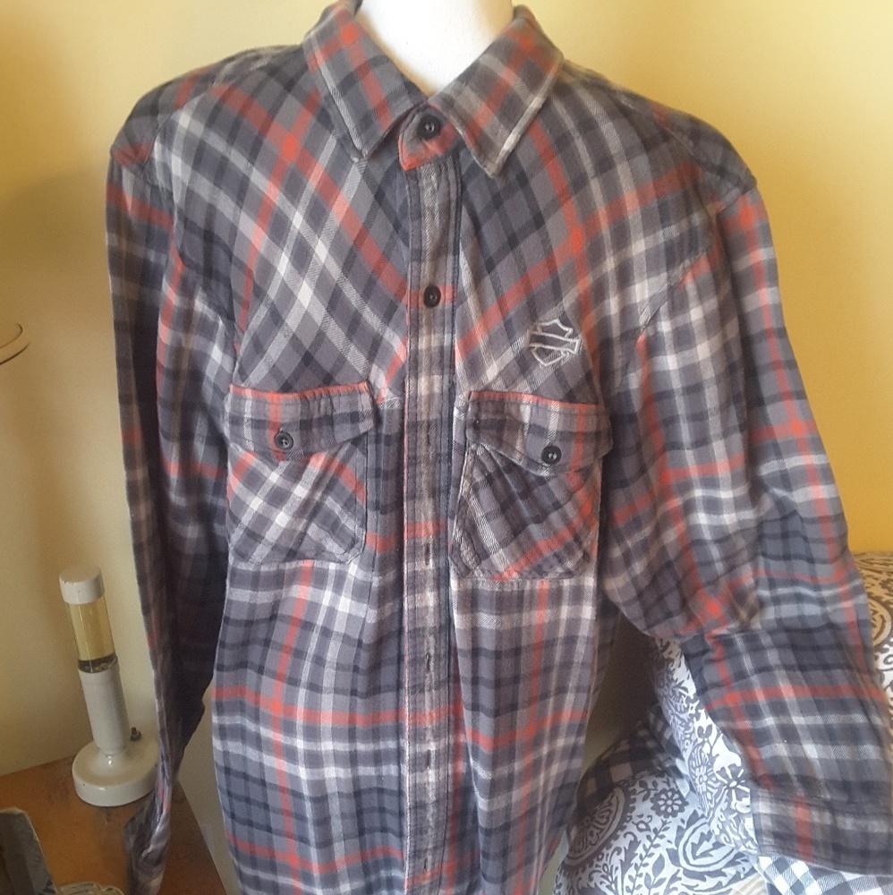 H-D Men's Long Sleeve Plaid Flannel Shirt